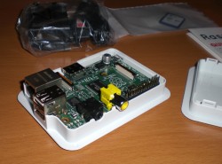 RaspberryPi sitting in its case without the upper half